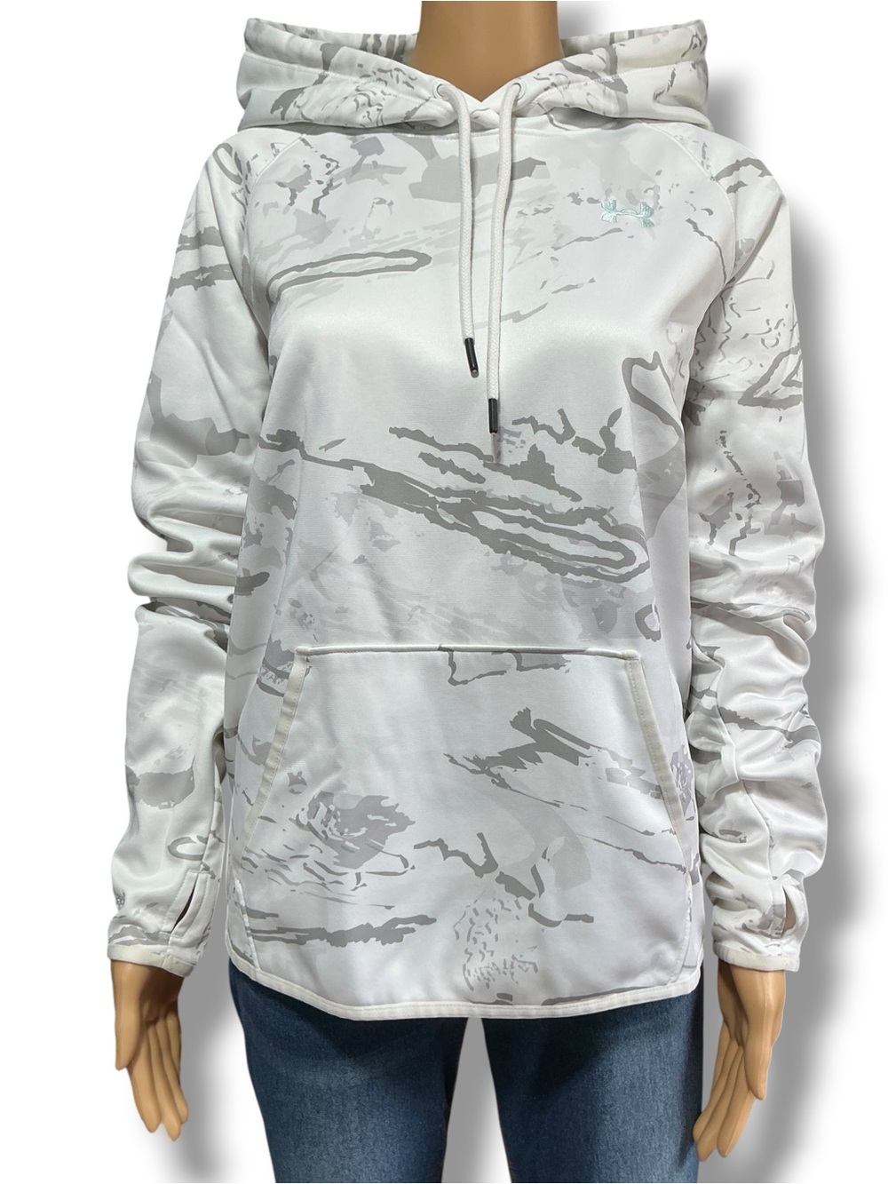 Under Armour White and Gray Storm 1 Cold Gear Loose Hooded Sweatshirt